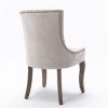 Furniture,Ultra Side Dining Chair, Thickened fabric chairs with neutrally toned solid wood legs, Bronze nail head, Set of 2, Beige - as picture
