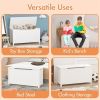 Kids Wooden Toy Box Storage with Safety Hinged Lid for Ages 3+ (White) - as picture