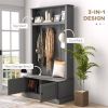 Storage Cabinet Hall Tree Entryway Bench with Coat Rack, Gray-AS