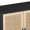 62.20"Elegant and Functional 4-Door Rattan Decorative Storage Cabinet,for Bedroom,Living Room,Office,Easy Assembly,Black