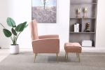 Modern Accent Chair with Ottoman, Comfy Armchair for Living Room, Bedroom, Apartment, Office (Pink) - as Pic