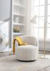 Teddy Fabric Swivel Accent Armchair Barrel Chair With Black Powder Coating Metal Ring,Ivory White - as Pic