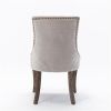 Furniture,Ultra Side Dining Chair, Thickened fabric chairs with neutrally toned solid wood legs, Bronze nail head, Set of 2, Beige - as picture