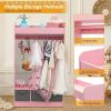 Kids Costume Organizer Costume Rack Kids Armoire Open Hanging Armoire Closet with Mirror-PINK
