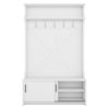 Hall Tree with Top Shelf and Storage Bench, Hallway Shoe Cabinet with Sliding Doors, Coat Rack with 5 Hanging Hooks for Entryways Hallways,White