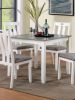 Modern White Solid wood 5pc Dining Set Table 4x Chairs Gray Fabric Cushions Seats Chairs Dining Room