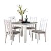 Modern White Solid wood 5pc Dining Set Table 4x Chairs Gray Fabric Cushions Seats Chairs Dining Room