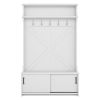 Hall Tree with Top Shelf and Storage Bench, Hallway Shoe Cabinet with Sliding Doors, Coat Rack with 5 Hanging Hooks for Entryways Hallways,White