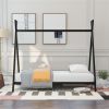 Black Metal Twin Size Tent Shaped Playhouse Slat Bed Frame