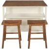 Solid Wood Rustic 3-piece 45" Stationary Kitchen Island Set with 2 Seatings