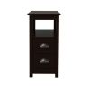 Brown Narrow Night Stand Bedside End Table With Two Drawers And Open Shelf