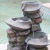 19x15x31.5" Indoor Outdoor Stone Water Fountain, 4-Tier Polyresin Cascading Rock Bowl Freestanding Fountain with LED Ligh