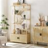 Rattan bookshelf 7 tiers Bookcases Storage Rack with cabinet for Living Room Home Office, Natural, 39.4'' W x 13.8'' D x 75.6'' H. - as picture