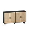 62.20"Elegant and Functional 4-Door Rattan Decorative Storage Cabinet,for Bedroom,Living Room,Office,Easy Assembly,Black