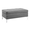 Contemporary Gray Tufted Top 1pc Ottoman Faux Leather Upholstered Solid Wood Frame Living Room Furniture Silver Metal Legs