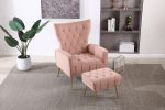 Modern Accent Chair with Ottoman, Comfy Armchair for Living Room, Bedroom, Apartment, Office (Pink) - as Pic