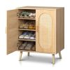 Modern Wood Rattan Shoe Storage Cabinet for Bedroom, Entry, Mudroom