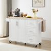 Kitchen Island with Drop Leaf Countertop, Rolling Kitchen Island Cart , Barn Door Kitchen Island Table with Storage Cabinet and Tower Rack