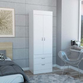 Modern White Tarento Armoire with Two Drawers & Hanging Rod