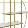 70.8 Inch Round Office Bookcase Bookshelf, Display Shelf, Two Drawers, Gold Frame