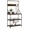 Baker's Rack with Hooks 4-Tier Smoked Oak Engineered Wood