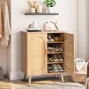 Modern Wood Rattan Shoe Storage Cabinet for Bedroom, Entry, Mudroom