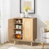 Modern Wood Rattan Shoe Storage Cabinet for Bedroom, Entry, Mudroom