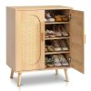 Modern Wood Rattan Shoe Storage Cabinet for Bedroom, Entry, Mudroom