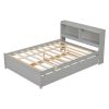 Modern Grey Solid Wood Full Size Bookcase Bed with Trundle