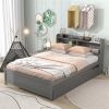 Modern Grey Solid Wood Full Size Bookcase Bed with Trundle