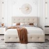 Beige Queen Button-Tufted Upholstered Platform Bed with 4 Storage Drawers