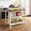 Solid Wood Rustic 3-piece 45" Stationary Kitchen Island Set with 2 Seatings