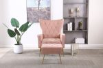 Modern Accent Chair with Ottoman, Comfy Armchair for Living Room, Bedroom, Apartment, Office (Pink) - as Pic