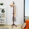 2 Heights Wooden Coat Rack Hanger Hall Tree Entryway with 9 Hooks Walnut