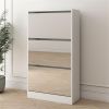 Narrow Shoe Storage Cabinet with Mirror, Wood Slim Shoe Rack 3 Tier Shoe Organizer for Home and Apartment, White - as picture