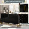 Modern sideboard with Four Doors, Metal handles & Legs and Adjustable Shelves Kitchen Cabinet (Black) - as picture