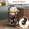 17 Inch Italian Style Design Wooden Globe Liquor Bottle Wine Rack with Wheels