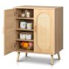 Modern Wood Rattan Shoe Storage Cabinet for Bedroom, Entry, Mudroom