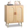 Modern Wood Rattan Shoe Storage Cabinet for Bedroom, Entry, Mudroom