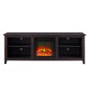 Modern Transitional Wood 70" Fireplace TV Stand for 80" TVs with 2 Shelves - Espresso - as Pic