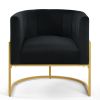 Upholstered Velvet Accent Chair with Golden Metal Stand,Mid-Century Living Room Leisure Chair with Curve Backrest -Black - as Pic