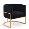 Upholstered Velvet Accent Chair with Golden Metal Stand,Mid-Century Living Room Leisure Chair with Curve Backrest -Black - as Pic