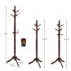 2 Heights Wooden Coat Rack Hanger Hall Tree Entryway with 9 Hooks Walnut