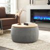 Round Storage Ottoman; 2 in 1 Function; Work as End table and Ottoman; Dark Grey