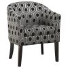 Grey and Black Hexagon Print Barrel Back Accent Chair - as Pic
