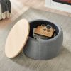 Round Storage Ottoman; 2 in 1 Function; Work as End table and Ottoman; Dark Grey