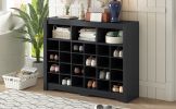 ON-TREND Sleek Design 24 Shoe Cubby Console, Modern Shoe Cabinet with Curved Base, Versatile Sideboard with High-quality for Hallway, Bedroom