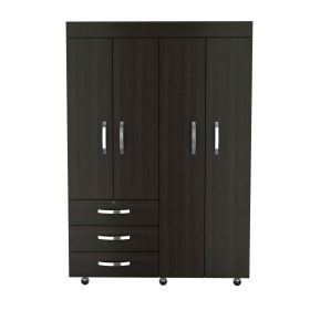 FM Furniture Janeiro Armoire with 2 Cabinets, 3 Drawers, 2 Shelves, 6 Casters