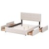 Beige Queen Button-Tufted Upholstered Platform Bed with 4 Storage Drawers