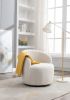Teddy Fabric Swivel Accent Armchair Barrel Chair With Black Powder Coating Metal Ring,Ivory White - as Pic